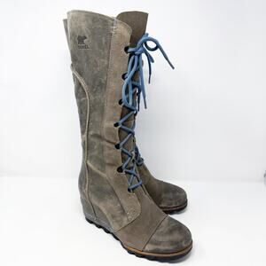 Sorel Taupe Leather Cate the Great Lace Up Boots Women's Sz 8 Hidden Wedge Heel